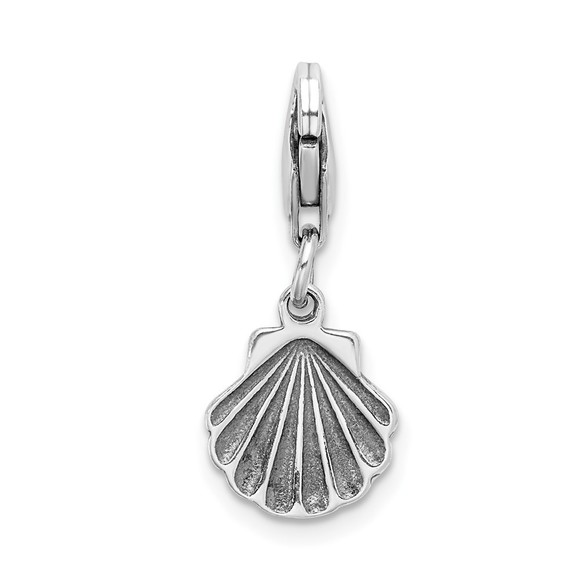 925 Sterling Silver Polished Antiqued Clam Shell Bracelet Charm Lobster Clasp - Picture 3 of 4